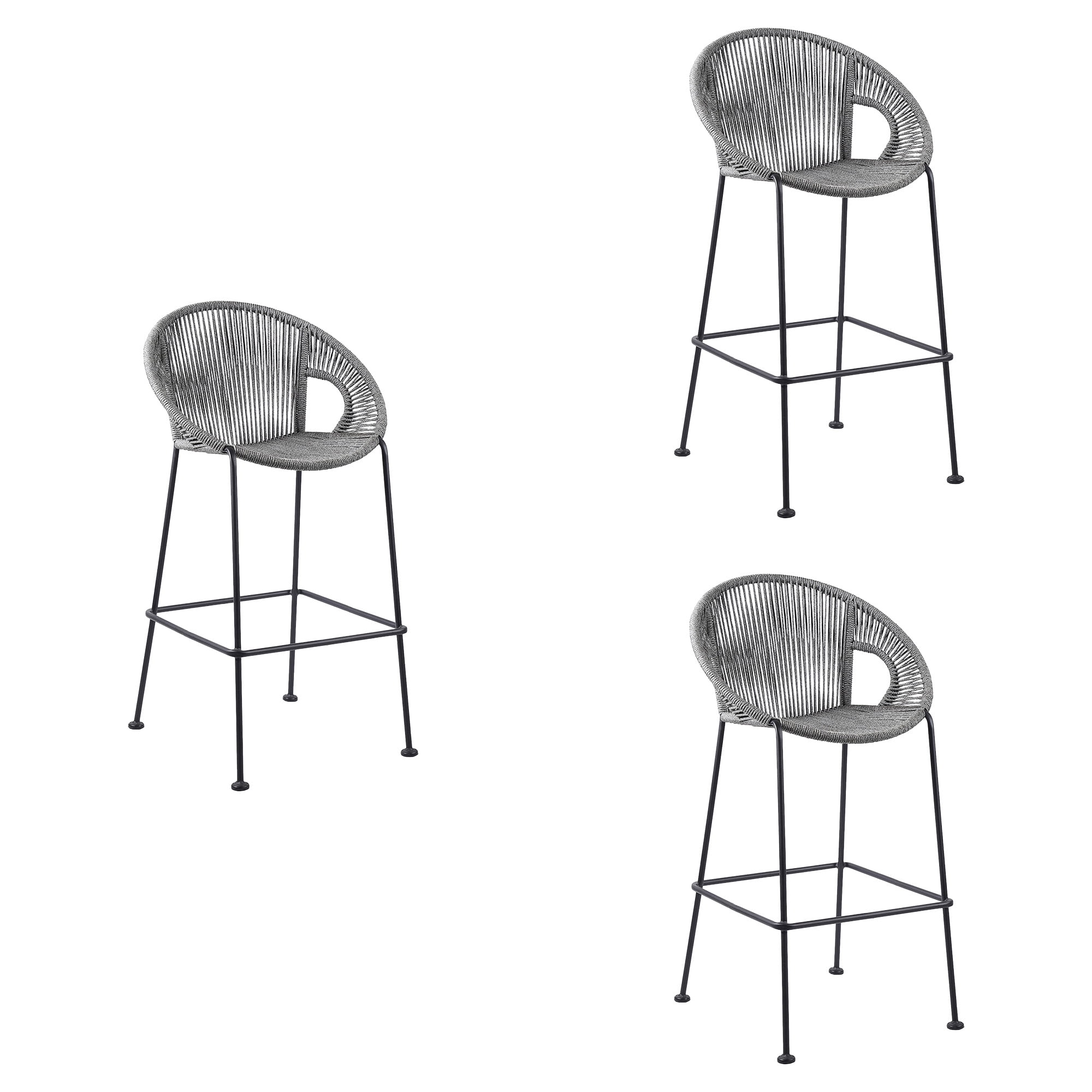 Acapulco 26" Indoor Outdoor Steel Bar Stool with Gray Rope - Set of 3