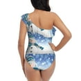 thumbnail image 5 of Easygdp Christmas Snowman In The Snow Women's One Shoulder Ruffle Monokini Bathing Suits with Removable Chest Pad, Quick Drying - Small, 5 of 8