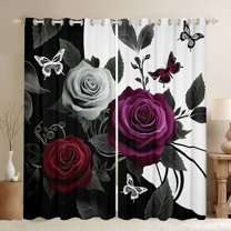 Homewish Valentine'S Day Rose Blackout Curtains Set of 2 (52x84 Each),Vintage Gothic Butterflies Window Curtains,Red Flower Floral Curtains and Drapes For Men Women,Luxury Bedroom Decor
