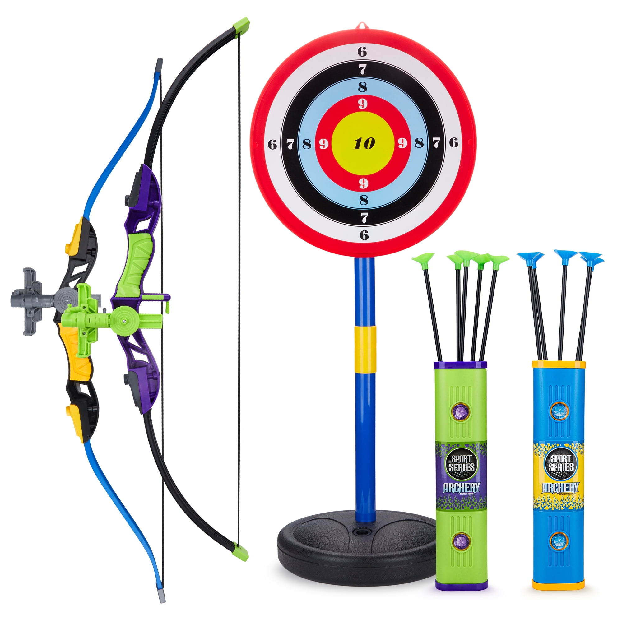 Contixo Bow and Arrow Set for Kids, Archery Toy with Infrared Aiming Assist, Outdoor Games, Green/Blue, 2 Pack