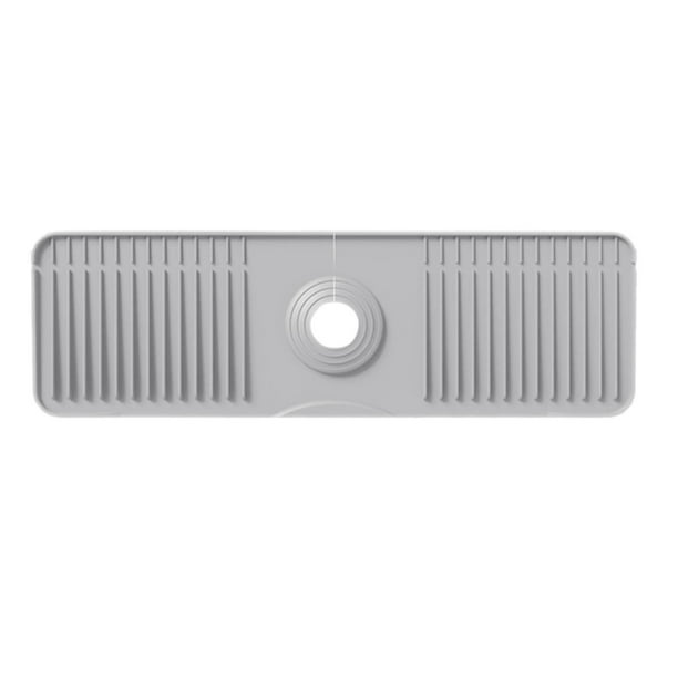 37cm Tapete para Fregadero de Cocina, 2 en 1 Alfombrilla de Silicona Absorbente, Tapete de Silicona para Fregadero de Cocina Silicone Faucet Mat,Tapete de secado de llave para cocina,baño(Gris Claro)