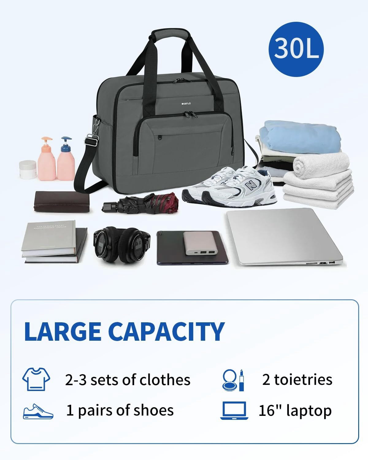 WANDF Mens Large Travel Bag with Wet Pocket,TSA Airline Approved Carry on Personal Item Bag 18x14x8,17 inch Laptop Bag for Men College,Briefcase for Work,Business Handbag Shoulder Bag(Grey)