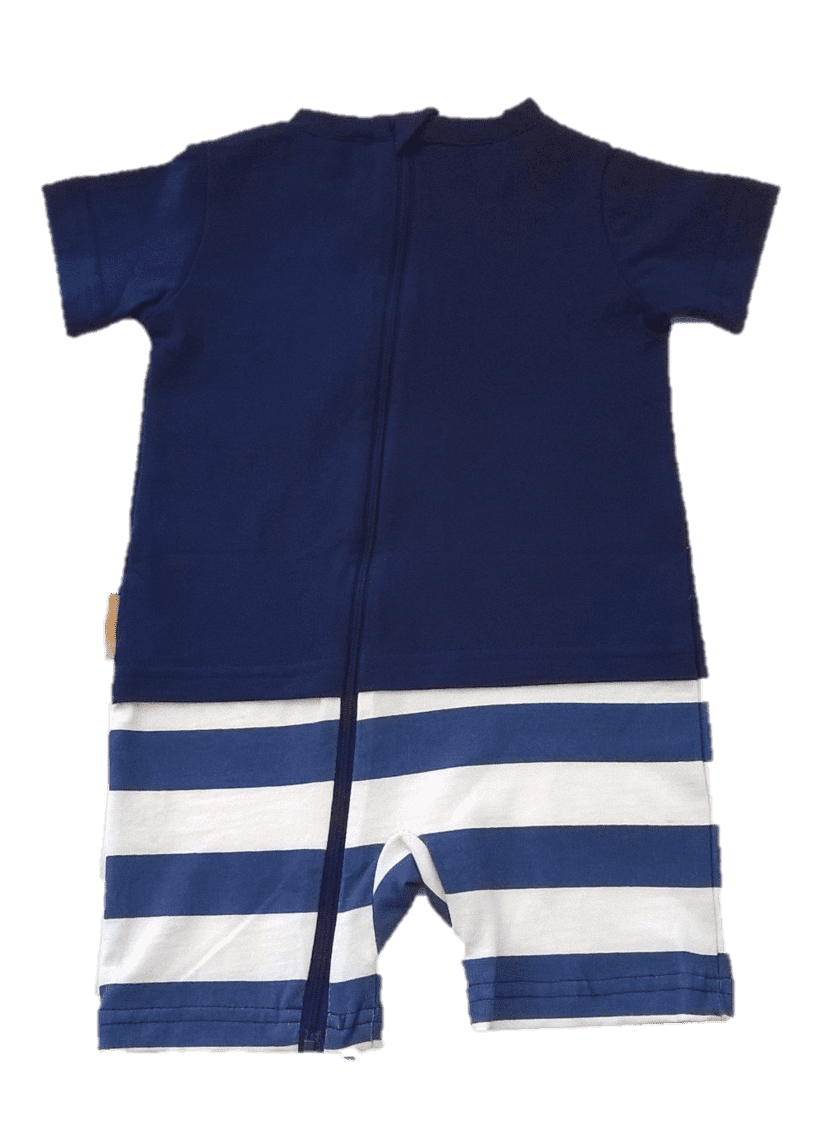 Strip-Proof One-Piece Giraffe Romper with a Back Zipper in Blue/White