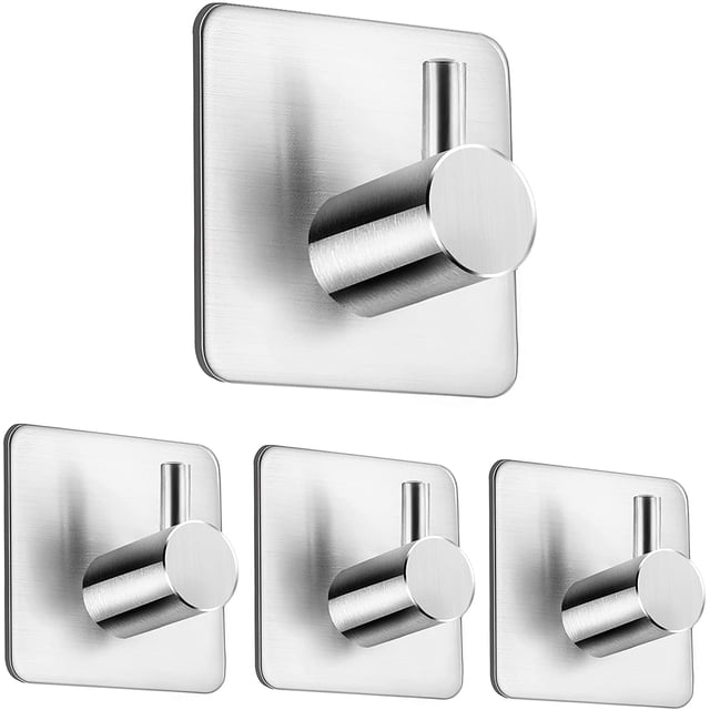4 piezas de gancho para bata/toalla autoadhesivo de acero inoxidable para baño y cocina