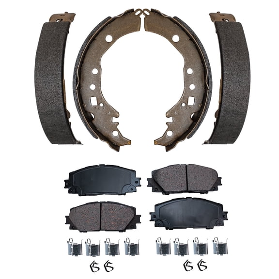 Detroit Axle - Brake Kit for Toyota 12-18 Prius C, 2013 Scion iQ, Front Ceramic Brake Pads Rear Semi-metallic Brake Shoes Replacement