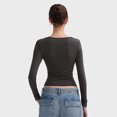 thumbnail image 4 of LWavelet V-Neck Lace Trim Blouse Womens Plus Size Fitted Soft Stretch Easy to Match Daily Top Brown S, 4 of 5
