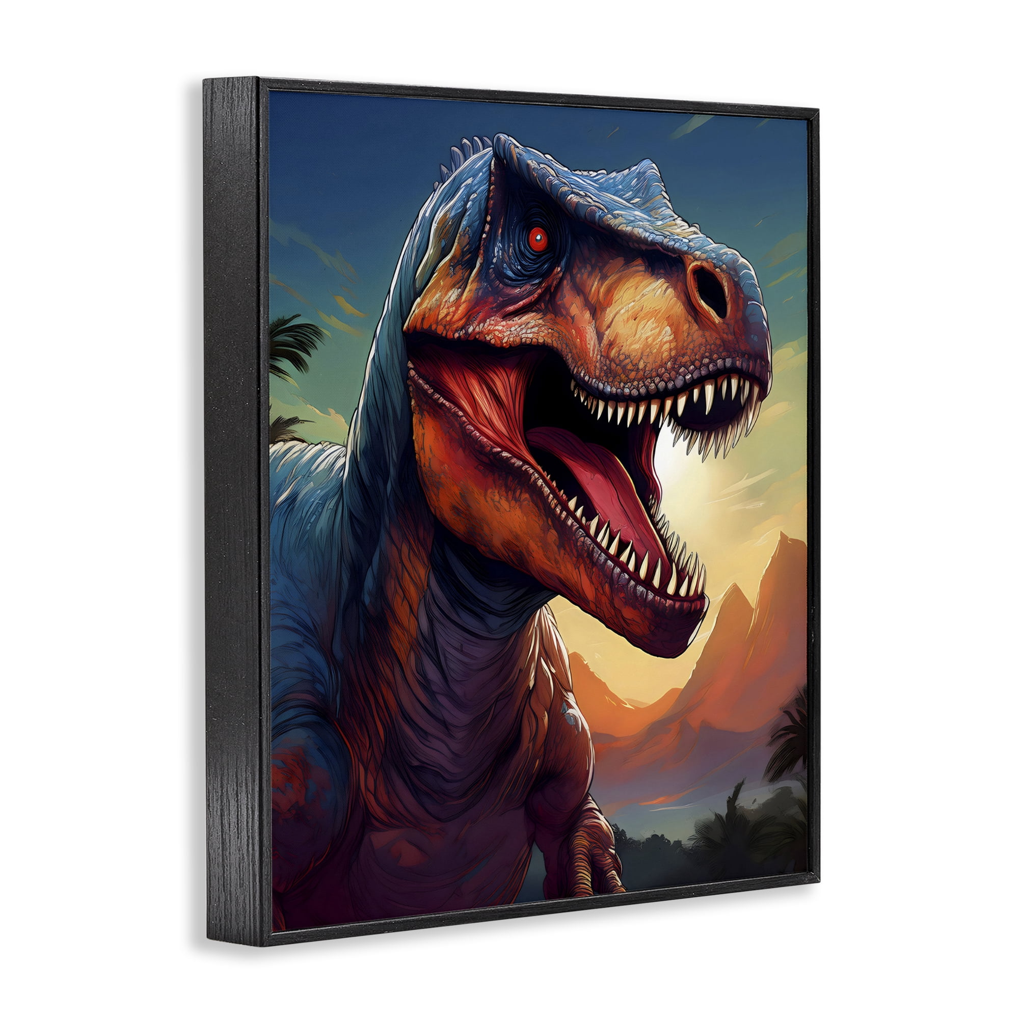 Stupell Industries Dinosaur with Sunset Landscape Black Framed Giclee Art, design by Creative Studio