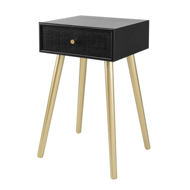 Mesa auxiliar Benzara Gaia con cajón de ratán de madera de pino de 71 cm