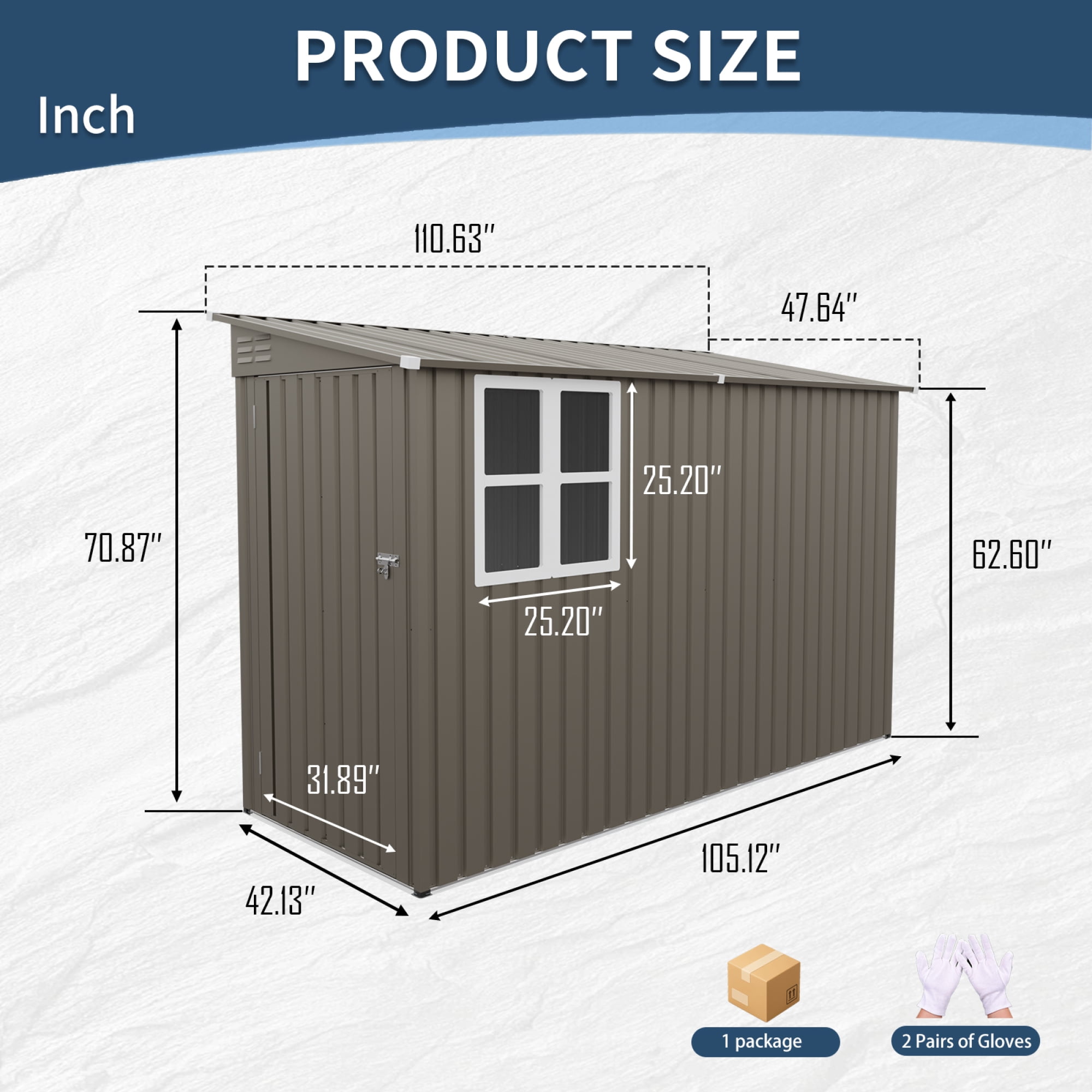 Leumius 4x9FT Olive Grey Outdoor Metal Storage Shed, Galvanized Thick Frame Color Steel Tool House with Light-transmitting Window for Backyard, Patio, Lawn