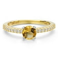 thumbnail image 3 of Gem Stone King 14K Two Tone Gold Yellow Citrine and Lab Grown Diamond Engagement Ring for Women | 0.61 Cttw | Round 5MM | Gemstone November Birthstone | Size 6, 3 of 6