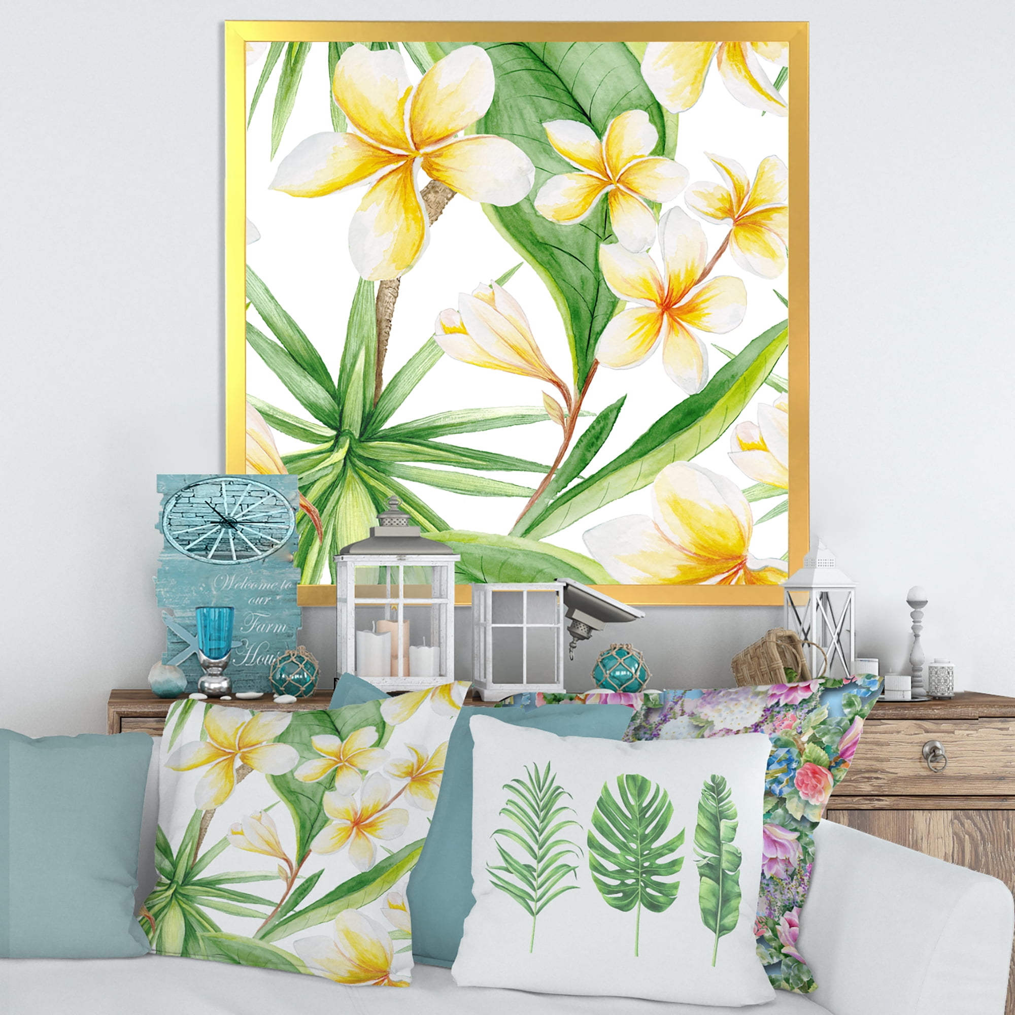Designart 'Yellow Flowers and Tropical Foliage X' Traditional Framed Art Print