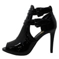 thumbnail image 2 of XYD Women's Fashion Peep Toe Booties Dual Buckles Ankle Straps Stiletto High Heel Cut-out Sandals Club Party Shoes Size 5.5 Black, 2 of 3