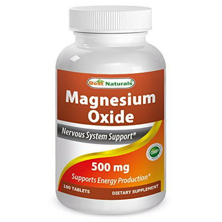 Magnesium Oxide 500 mg 180 tablets by Best Naturals - Supports Health Nervous System - Manufactured in a USA Based GMP (Best Time To Take Magnesium Pills)
