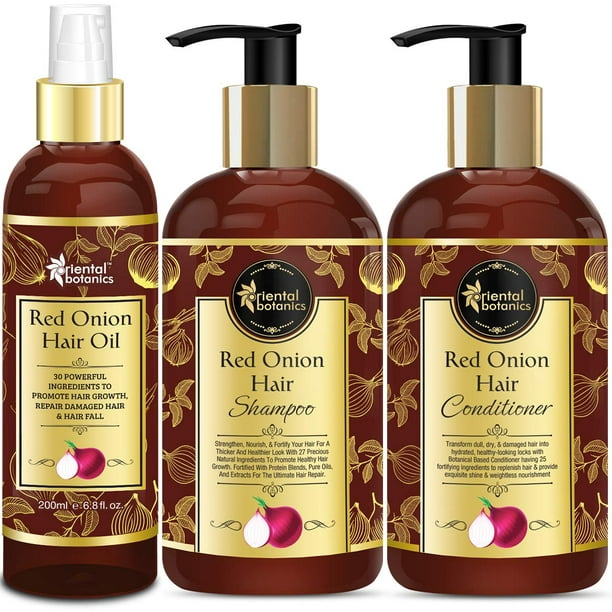 Oriental Botanics Red Onion Hair Shampoo 300ml + Conditioner 300ml + Hair  Oil 200ml 