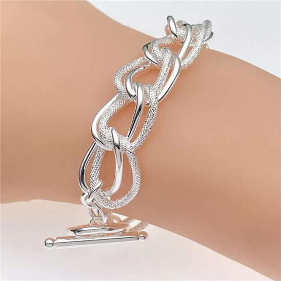 GKNET 925 Silver Filled Twist Rope Bracelet Bangle Womens Men Charm Bracelet