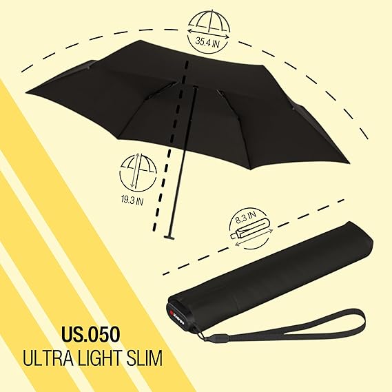 Knirps US.050 Adult Windproof Pocket Size Manual Rain Umbrella, Carrying Case, Black, 1