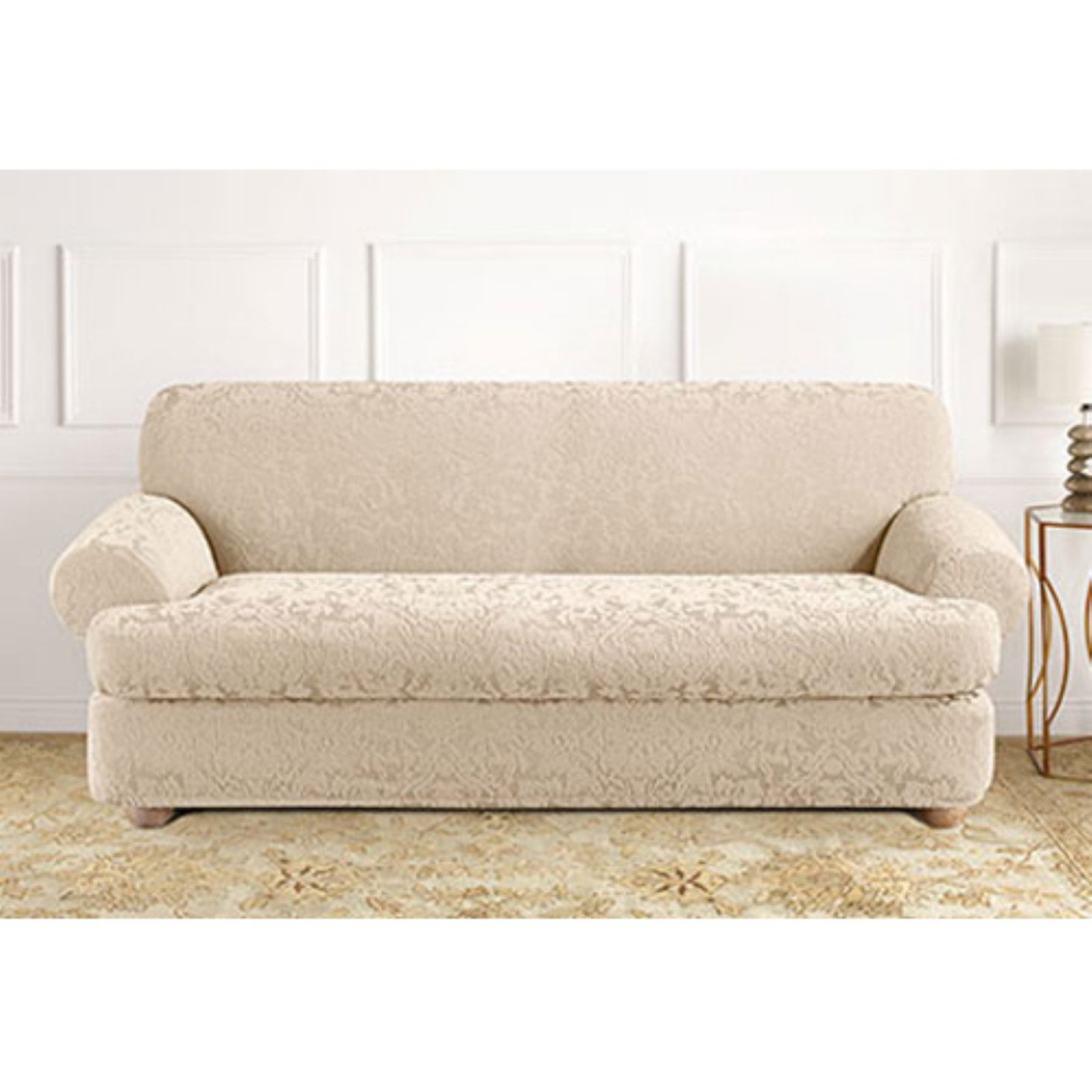 Stretch stripe Sage Green Box-cushion Loveseat sure fit sure fit  slipcover 