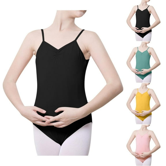 Eltusu Girls Ballet Leotard, Cotton Exercise Practice Sleeveless Girls Bodysuit Dancewear Black Size 5-18 T