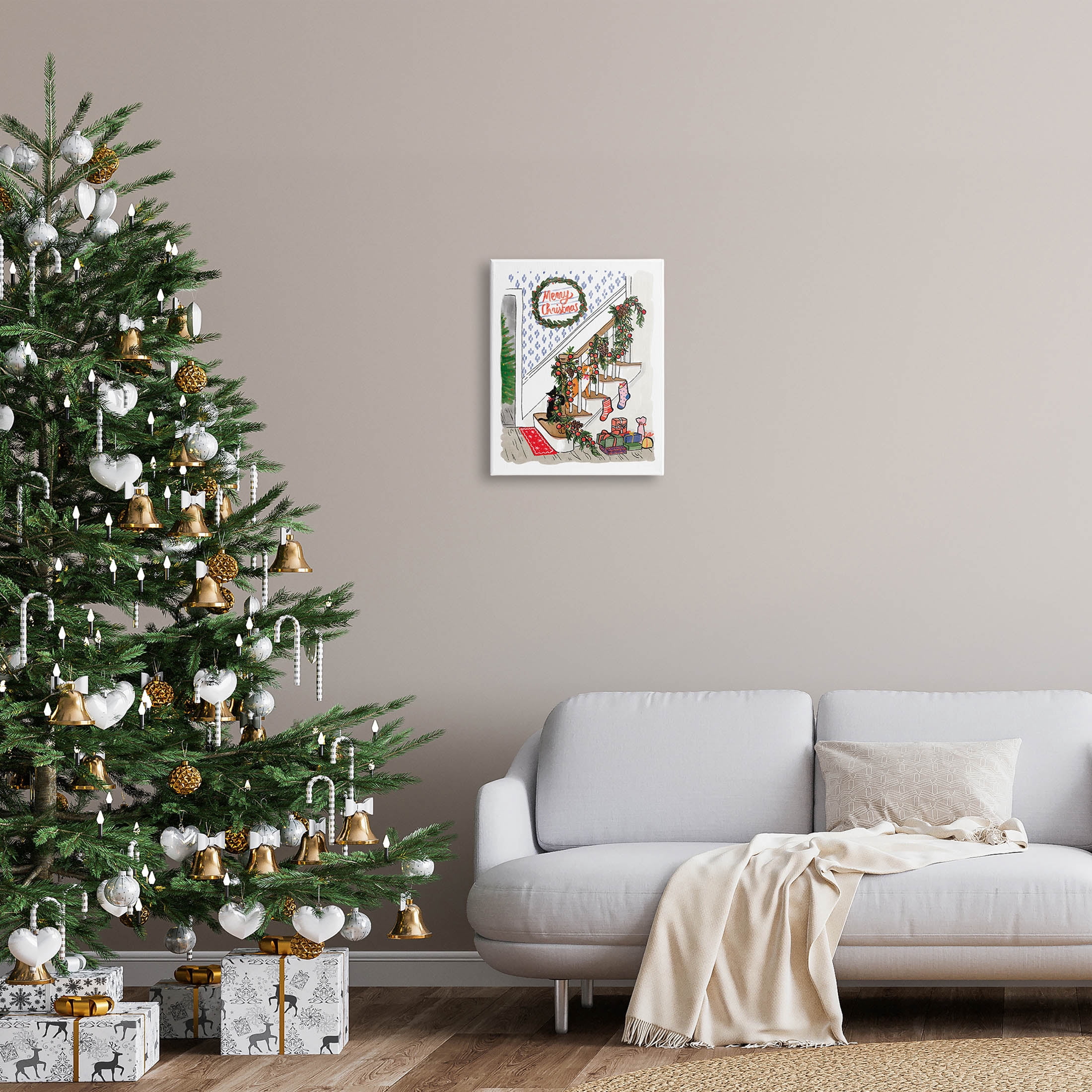Merry Christmas Holiday Stairway Holiday Graphic Art Gallery Wrapped Canvas Print Wall Art