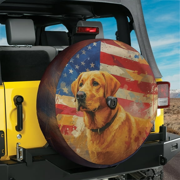 Lotusprinthandmade 3D Patriotic Labrador Retriever Dog America Flag Spare Tire Cover With Backup Camera Hole 6 Sizes (27 in.)
