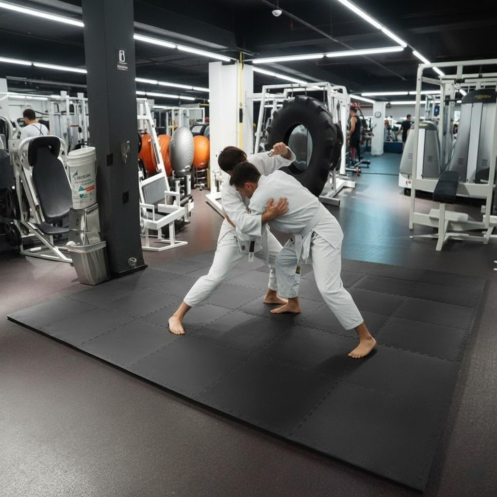 Interlocking EVA Foam Floor Mats 24"x24", 8-Piece Set, Shock-Absorbing, Non-Slip, Waterproof Exercise Tiles for Home Gym, Workout, Martial Arts & Playroom, Lightweight 4 Sq. Ft per Tile – Black