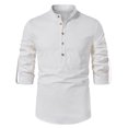 thumbnail image 2 of ZCFZJW Mens Button Henley Shirts Casual Roll-up Long Sleeve Solid Color Stand Collar Business Work T-Shirts Trendy Slim Fit Basic Workout Tees Tops White XL, 2 of 9