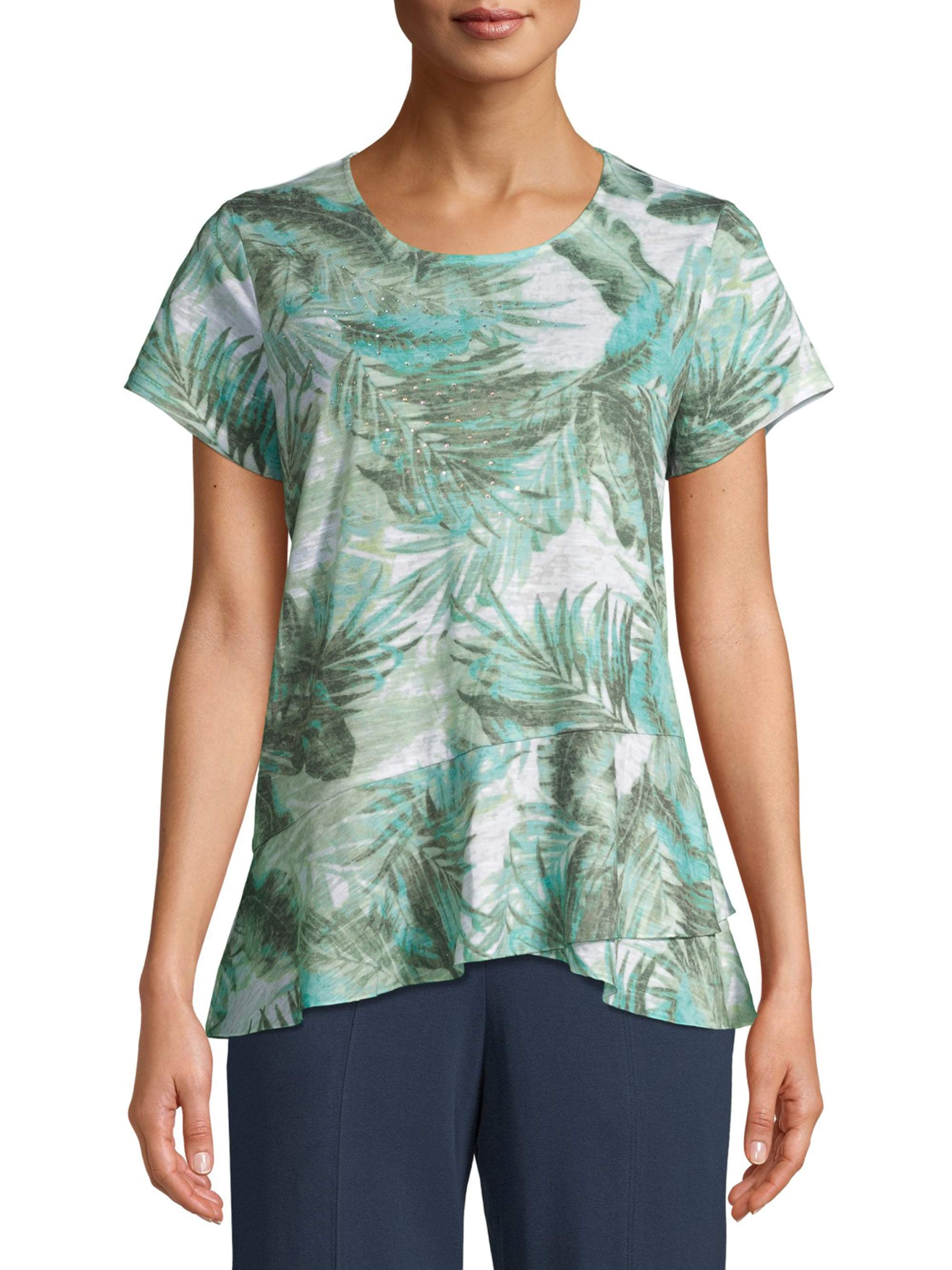Time and Tru - Women's Short Sleeve Peplum Sublimation T-Shirt ...