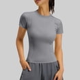 thumbnail image 2 of FRSASU Women's Workout Tops Short Sleeve Raglan Athletic Compression Yoga Gym Crewneck Quick Dry T-shirts Gray-A, 2 of 5
