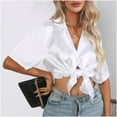 thumbnail image 1 of Fiudx Ofertas Flash Del Día Blusas y Blusas con Cuello En V de Manga Corta Informales de Primavera y Verano a La Moda para Mujer, 1 of 7