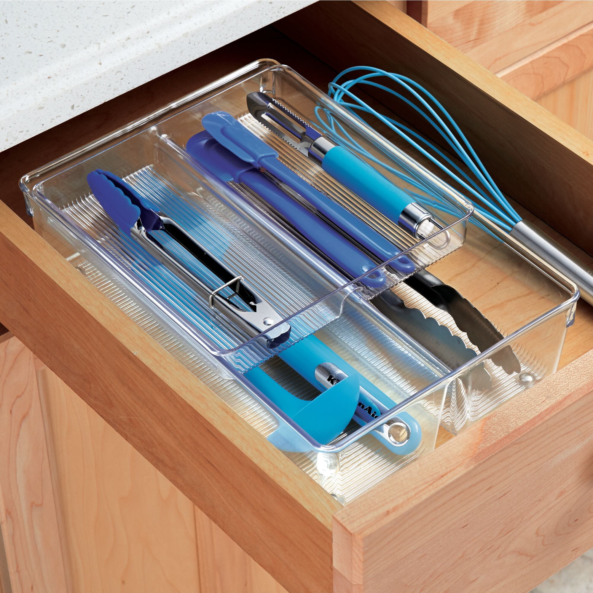 iDesign 2-Piece Kitchen Drawer Organizer for Utensils and Tools, Clear