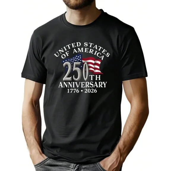 United States of America 250th Anniversary T-Shirt Patriotic 1776-2026 Semiquincentennial Men's Graphic Tee Retro USA Flag Commemorative Apparel