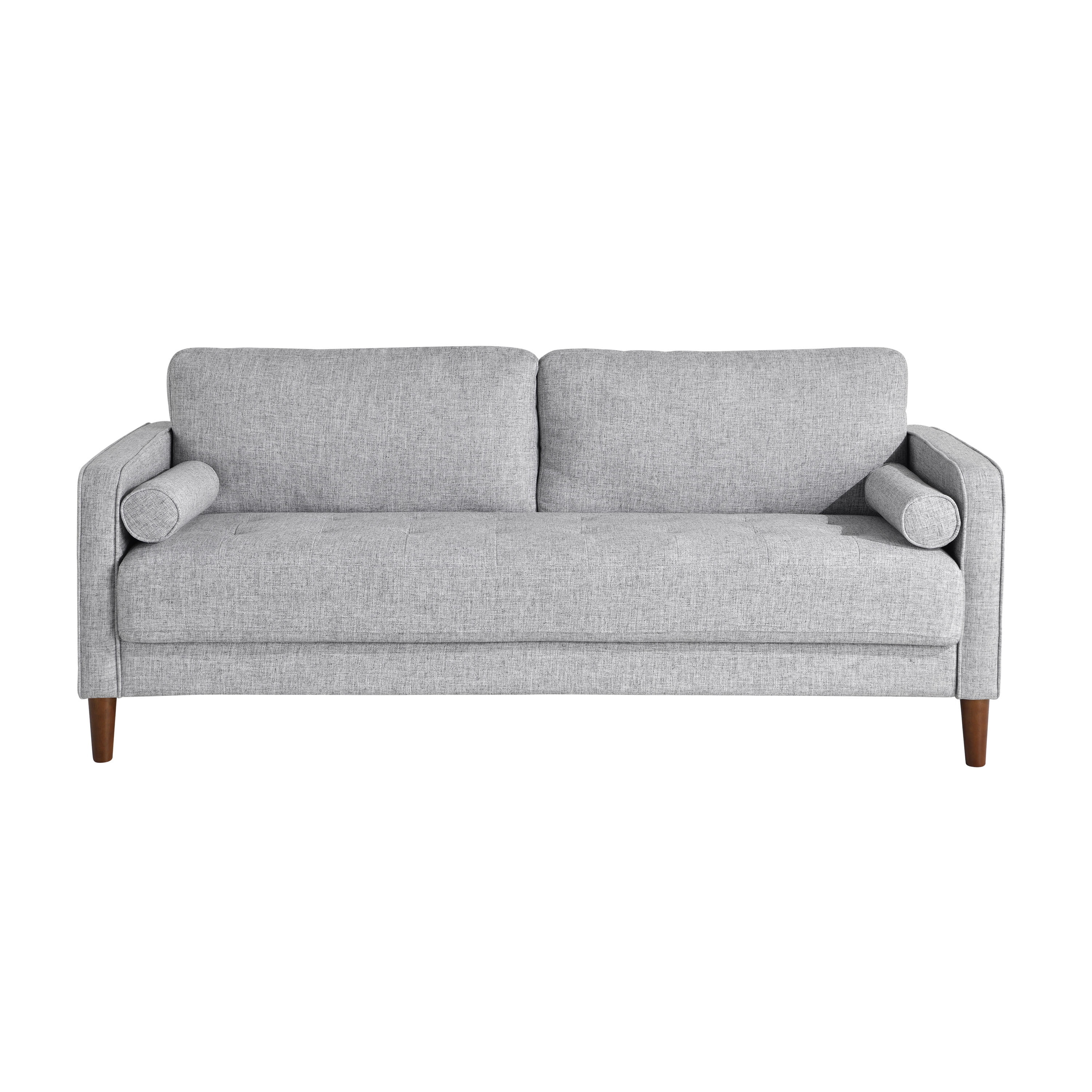 Studio Living Lorelei Mid-Century Modern Cushion Back Upholstered Sofa, Light Gray Fabric