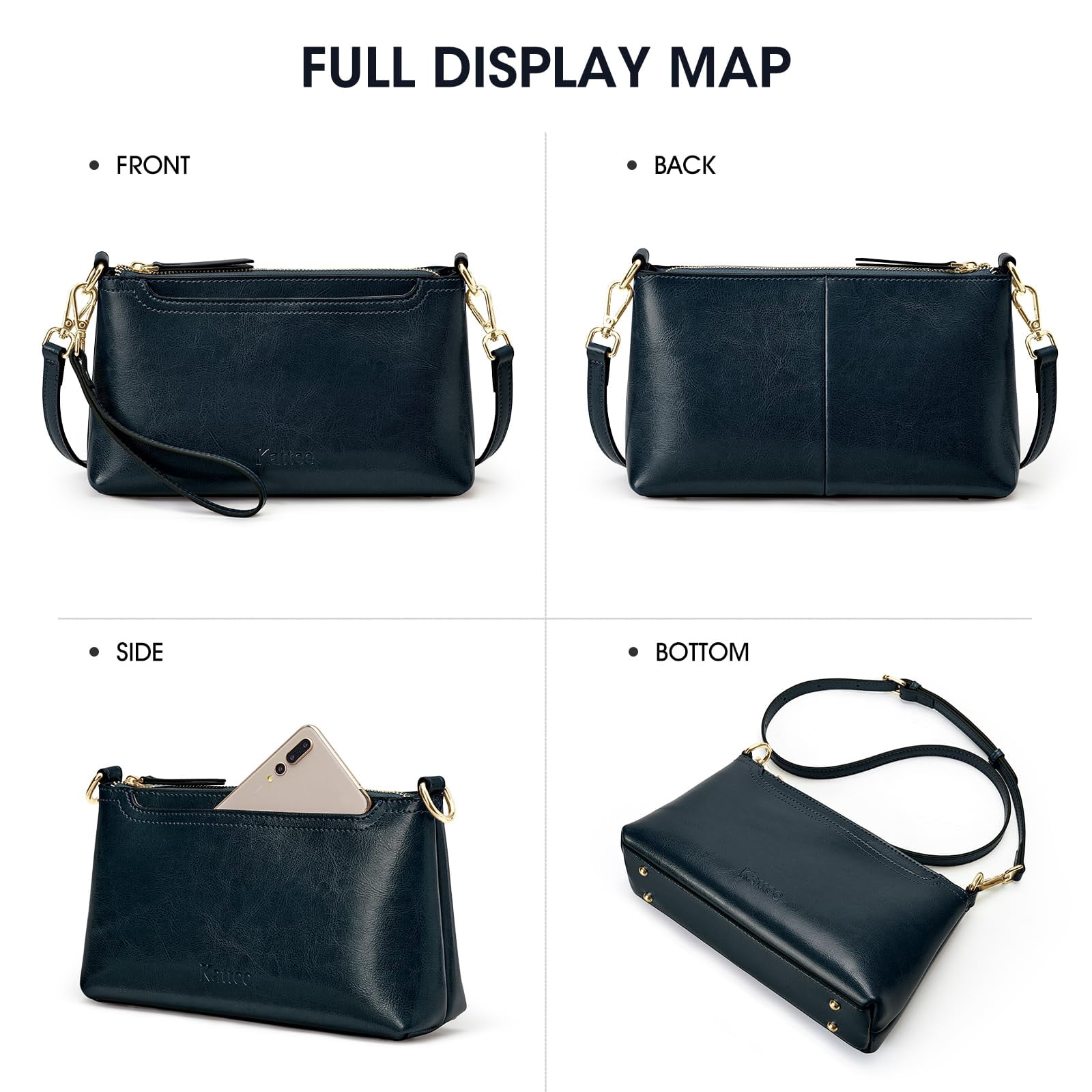 Kattee Leather Crossbody Bags for Women Trendy, Small Shoulder Purses and Handbags, Clutch Wristlet Wallet with 2 Straps