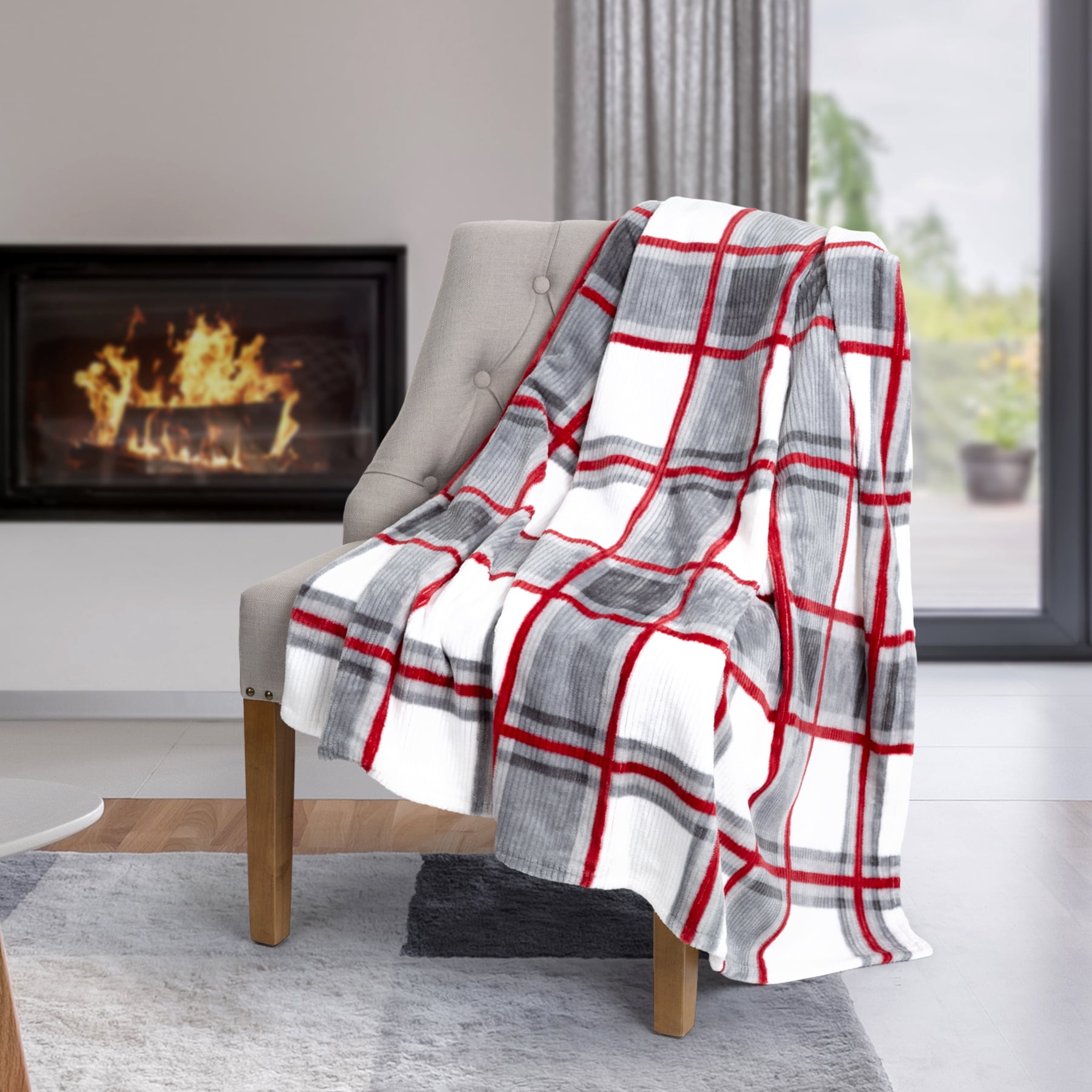 Throw Flannel Printed Ribbed 48X60 Plaid