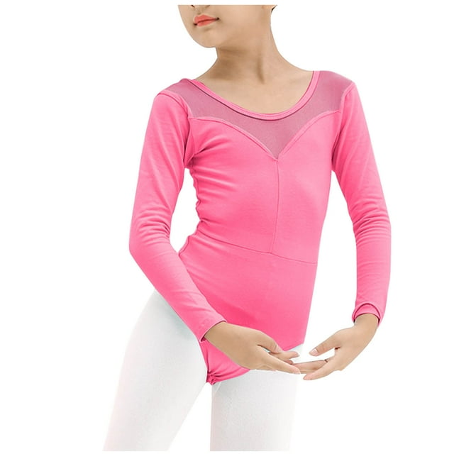 Combinaison de Danse à Manches Longues et Col Rond pour Enfants, Combinaison de Pratique en Maille pour Filles