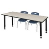 Regency 60 x 30 in. Kee Height Adjustable Classroom Table, Maple & 2 Andy 12 in. Stack Chairs - Navy Blue