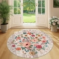 thumbnail image 5 of DUKINO Floral Round Rug, 4ft Washable Round Area Rug, Non Slip Indoor Low Pile Circle Rug, Soft Small Boho Design Circle Rug for Bedroom, Entryway, Living Room, Dining Room, Beige, 5 of 7