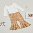 thumbnail image 3 of 2 Pieces Baby Suit Set  Solid Color U-Neck Long Sleeve Ruffle Romper+ Floral Print Flared Pants for Girls  0-18 Months, 3 of 9