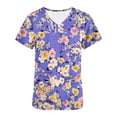 thumbnail image 5 of Jinhomg Floral Scrubs for Women Soft Stretchy Short Sleeve V-Neck Medical Uniform Ladies Cute Nurse Shirt with Two Pockets 90 off Clearance Sale Purple M, 5 of 6
