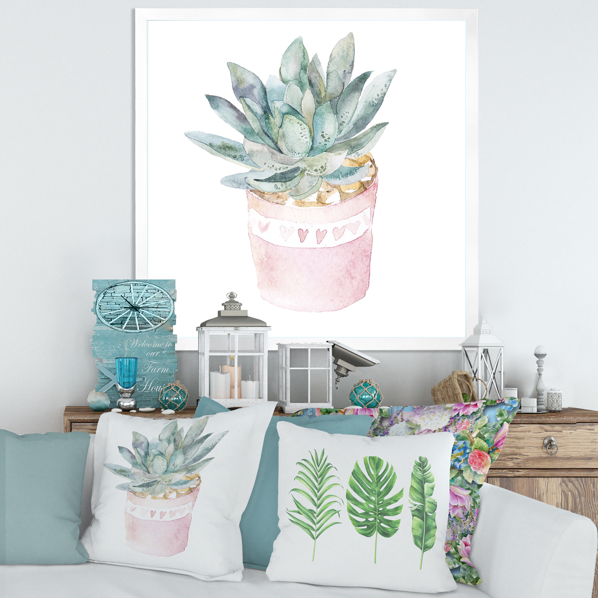 Designart 'Succulent and Cactus House Plants II' Farmhouse Framed Art Print