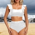 thumbnail image 4 of QUNYINEY Solid Womens Bikini Swimsuits 2 Piece High Waisted Triangle Bathing Suits Ruffle Tummy Control Swimsuit Sets, 4 of 8