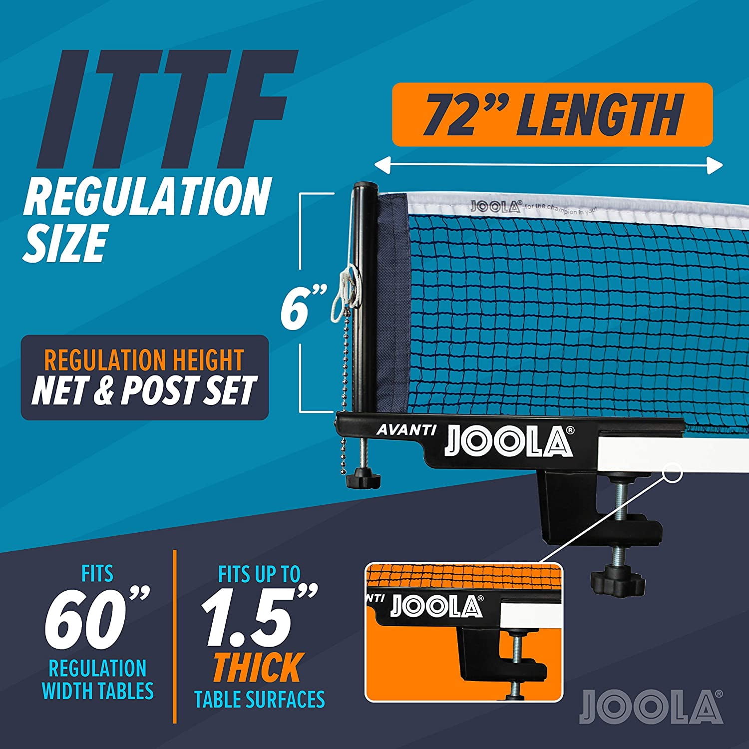 JOOLA Avanti Table Tennis Net and Post Set, Black