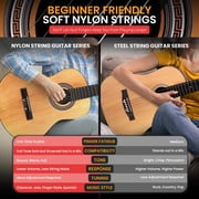 Pyle Classical Guitar Starter Kit - 36 3/4th Size All Wood Instrument with Capo, Gig Bag, Strings, Strap, Picks (Natural Gloss)