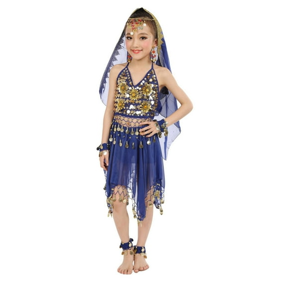 Byoo Little Girls Outfits Belly Dance Sequin Mesh Camisole Top Skirt Dancewear for Kids