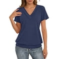 thumbnail image 3 of Tshirts for Women Solid V Neck Short Sleeve V Neck Soft Everyday Basic Tee for Ladies Navy S, 3 of 5