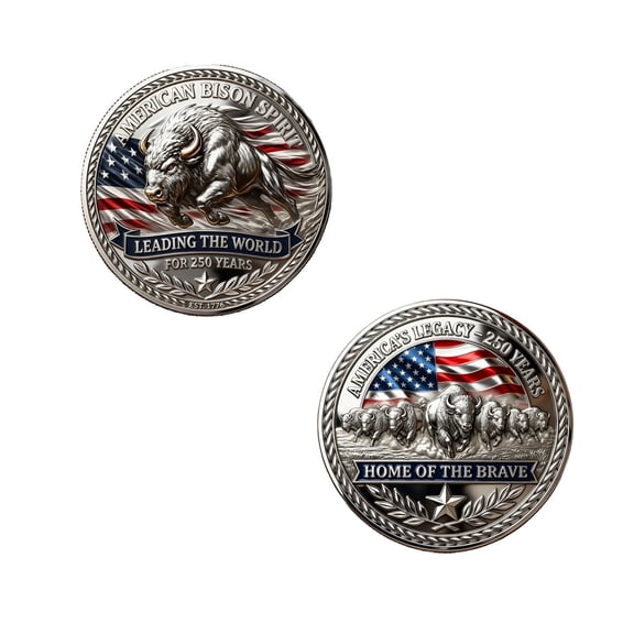 US 250th Anniversary 1776-2026 American Bison Spirit Patriotic Challenge Ornament, Home of The Brave Commemorative Collectibles, for Patriotic Enthusiasts & Collectors