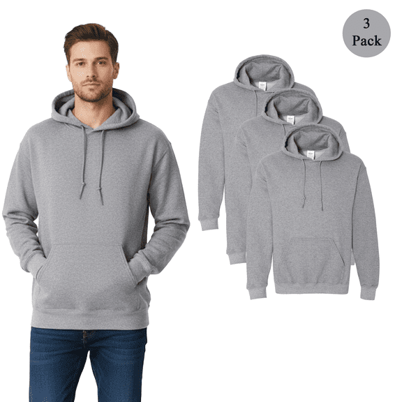 Gildan Men Heavy Blend Hooded Sweatshirt, Graphite Heather Color, 3-Pack Pullover Pocket Hoodie, S