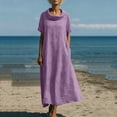 thumbnail image 4 of aohooy Cowl Neck Maxi Dress for Women Summer Casual Short Sleeve Cotton Long Length Dresses with Pockets Flowy Beach Sundress Purple,XXXL, 4 of 9
