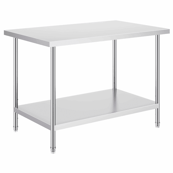 Stainless Steel Work Table 30x48x34 Inch, Heavy Duty Commercial Prep Table, Adjustable Height Metal Workstation for Kitchen Garage Restaurant