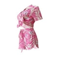 thumbnail image 5 of Liacowi Women 2 Piece Sexy Outfits Short Sleeve Crop Tops and High Waist Shorts Boho Casual Summer Short Sets Clubwear, 5 of 7